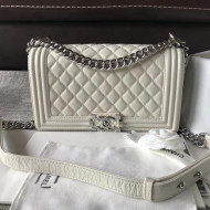 Chanel Medium Metallic Crumpled Waxy Calfskin Boy Flap Bag Ivory 2018