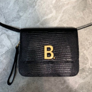 Balenciaga B. Small Crossbody Bag in Lizard Embossed Leather 92951 Black 2021