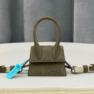 Jacquemus Le Chiquito Mini Top Handle Bag in Logo Suede Olive Green 2021