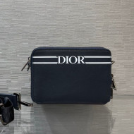Dior Men's Pouch with Shoulder Strap/Mini Bag in Navy Blue Smooth Calfskin with 'DIOR' Bands 2021