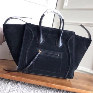Celine Luggage Phantom Bag In Suede Leather Black