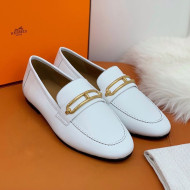 Hermes Colette Calfskin Loafers with Roulis Buckle White 2021