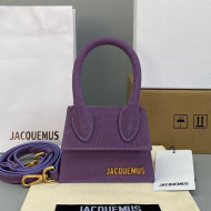 Jacquemus Le Chiquito Mini Top Handle Bag in Crocodile Embossed Suede Purple 2021