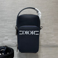 Dior Men's Vertical Strap Pouch/Mini Bag in Navy Blue Smooth Calfskin with 'DIOR' Bands 2021