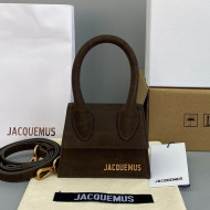Jacquemus Le Chiquito Mini Top Handle Bag in Crocodile Embossed Suede Dark Brown 2021