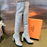 Hermes Lycra Over-Knee High Boots 10cm Light Grey 2021