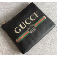 Gucci Print Leather Medium Portfolio Clutch 500981 Black
