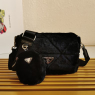 Prada System Wool Patchwork Shoulder Bag 1BD292 Black 2021