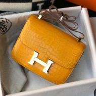Hermes Constance 18/23cm in Crocodile Embossed Calf Leather Amber Yellow/Gold 2019 (Half Handmade)