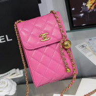 Chanel Quilted Lambskin Phone Holder with Chain and Metal Ball AP1448 Pink 2020