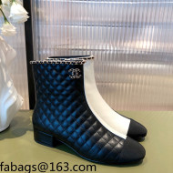 Chanel Chain Leather & Grosgrain Asymmetric Ankle Boots Black/White 2021 02