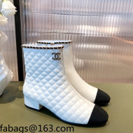 Chanel Chain Leather & Grosgrain Asymmetric Ankle Boots White 2021 03