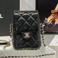 Chanel Quilted Lambskin Phone Holder with Chain and Pearl AP1624 Black 2020