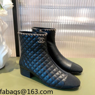 Chanel Chain Leather & Grosgrain Asymmetric Ankle Boots Black 2021 01