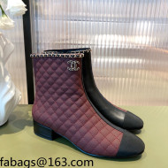 Chanel Chain Leather & Grosgrain Asymmetric Ankle Boots Black/Burgundy 2021 04