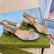 Gucci Lambskin Chain Heel Sandals 2.5cm Silver 2021