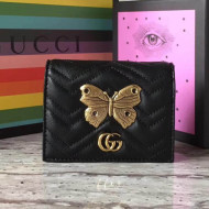 Gucci GG Marmont Moths Studs Leather Card Case 466492 Black 2017
