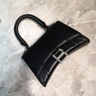 Balenciaga Hourglass Mini Top Handle Bag in Smooth Leather Black/Silver 2019