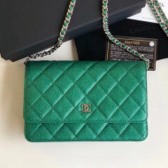 Chanel Quilting Pearl Caviar Calfskin WOC Wallet on Chain Bag Green 2018