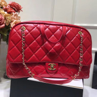 Chanel Quilted Waxed Calfskin Boarding Package Luggage Top Handle Bag Red 2019