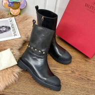 Valentino Rockstud Calfskin Strap Short Boots Black 2020
