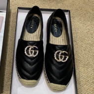 Gucci Chevron Lambskin Espadrille with Double Crystal G Black 2019