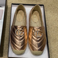Gucci Chevron Lambskin Espadrille with Double Crystal G Bronze Gold 2019