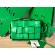 Bottega Veneta Cassette Fringed Intreccio Lambskin Crossbody Bag Parakeet Green 2022 680698