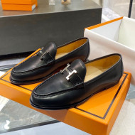 Hermes Paris Calfskin Flat loafers with H Buckle Black 2020