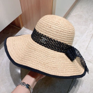 Celine Wave Raffia Straw Wide Brim Bucket Hat with Lace Band 2021