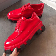 Prada Monolith Patent Leather Derby Platform Lace up Shoe Red 2019