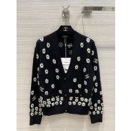 Chanel Cashmere Knit Daisy Cardigan Black 2022 06