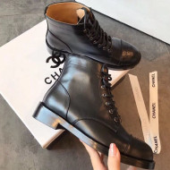 Chanel Calfskin Flat Lace up Short Boot Black 2019 01