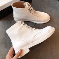 Chanel Calfskin Flat Lace up Short Boot White 2019 01