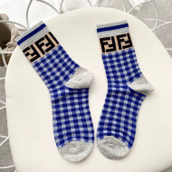 Fendi FF Checked Short Socks Blue 2020
