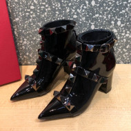 Valentino Roman Stud Patent Leather Ankle Boots 8 cm Black 2021 02