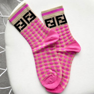 Fendi FF Checked Short Socks Pink 2020