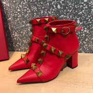 Valentino Roman Stud Calfskin Ankle Boots 8 cm Red 2021  03