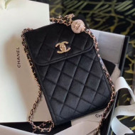 Chanel Velvet Phone Holder with Chain and Crystal Ball Black 2020