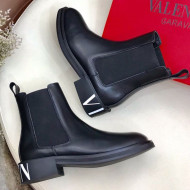 Valentino VLTN Print Calfskin Slip-on Flat Short Boot Black/White 2019