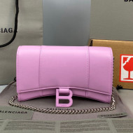 Balenciaga Hourglass Chain Wallet in Smooth Leather All Lilac Pink 2021