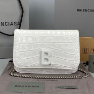 Balenciaga B. Chain Wallet in Crocodile Embossed Leather 92955 White 2021