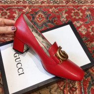 Gucci Calf Leaher Mid-heel Pump with Double G Red 2019