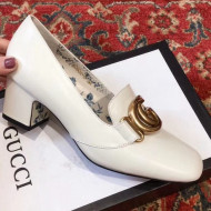 Gucci Calf Leaher Mid-heel Pump with Double G White 2019
