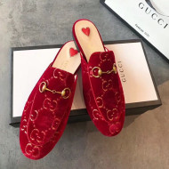 Gucci Princetown GG Velvet Flat Slipper Mules 475094 Red 2019