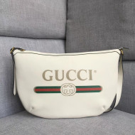 Gucci Leather Print Half-Moon Hobo Bag 523588 White 2018 