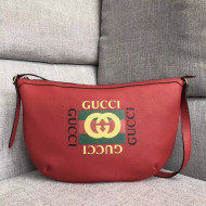 Gucci Leather Print Half-Moon Hobo Bag 523588 Red 2018 