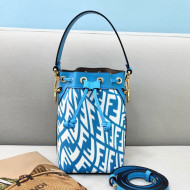 Fendi Mon Tresor Mini Bucket Bag in FF Vertigo Glazed Canvas Light Blue 2021