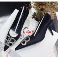 Balenciaga Crystal BB Square Knife Pump in Stretch Satin Black 2020