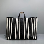 Balenciaga Barbes Large East-West Shopper Bag in Black and White Striped Lambskin 2021